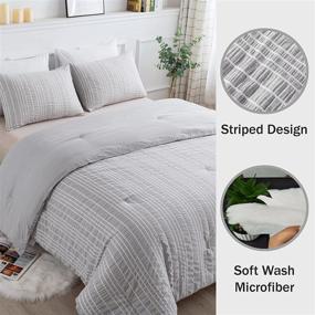 img 1 attached to 🛏️ Andency Grey Queen Size Comforter Set (90x90 Inch) - 3 Pieces (1 Stripe Grey Comforter, 2 Pillowcases) - Soft Gray Microfiber Cationic Dyeing Bedding Set