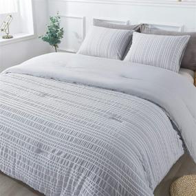 img 4 attached to 🛏️ Andency Grey Queen Size Comforter Set (90x90 Inch) - 3 Pieces (1 Stripe Grey Comforter, 2 Pillowcases) - Soft Gray Microfiber Cationic Dyeing Bedding Set