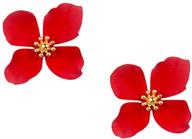 golden blossom studs: red color four-petal flower 3d clover earrings logo