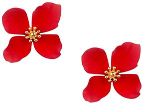 img 2 attached to Golden Blossom Studs: Red Color Four-Petal Flower 3D Clover Earrings