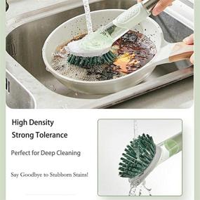 img 2 attached to 🧽 4-in-1 Kitchen Brush Set with Soap Dispenser, Holder, and Hook - Dish Brush with 4 Replacement Heads for Pot, Pan, Dishes, Sink, and Bathroom Cleaning (Green)