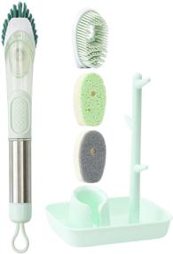 img 4 attached to 🧽 4-in-1 Kitchen Brush Set with Soap Dispenser, Holder, and Hook - Dish Brush with 4 Replacement Heads for Pot, Pan, Dishes, Sink, and Bathroom Cleaning (Green)
