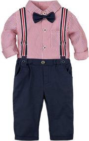 img 4 attached to A&amp;J DESIGN Baby Boys Gentleman Outfit Set: 3-Piece Suit Shirt, Suspender, and Pants