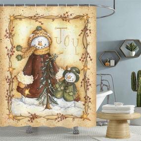 img 3 attached to 🛁 JAWO Retro Christmas Shower Curtain: Vintage Snowman Xmas Bath Curtains Set with 12 Hooks - Upgrade Your Bathroom Decor with Polyester Fabric - 69X70 Inches