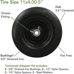img 2 attached to 🪚 MARASTAR 00232-2pk 11x4.00-5 Flat Free Universal Fit Lawnmower Tire Assembly, 3.4" Centered Hub, 3/4" Bushing