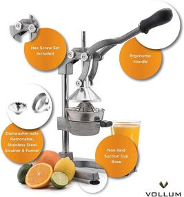 img 2 attached to 🍊 Commercial-grade Home Citrus Lever Squeezer - Manual Fruit Juicer for Oranges, Lemons, Limes, Grapefruits, and More - Stainless Steel and Cast Iron Construction - Non-skid Suction Cup Base - 15 Inch Size - by Vollum