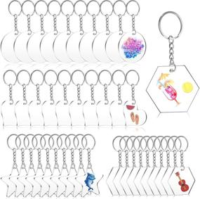 img 4 attached to 40-Piece Clear Keychain Blank Set: Acrylic Blanks 🔑 with Protective Film, Transparent Charms for DIY Projects and Crafts