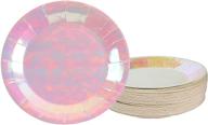 🍽️ 48-pack pink holographic disposable plates - ideal for appetizer, lunch, dinner, and dessert - perfect for kids birthday party favors - measures 7 x 7 inches - party supplies logo