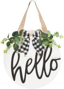 img 4 attached to LEJHOME Hello Wreath Sign Front Door - Wood Hello Welcome Sign for Rustic 🚪 Farmhouse Porch Decorations - Outdoor Hanging Sign for Front Porch Decor - White Door Hanger