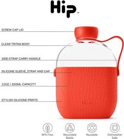 img 3 attached to Hip 22-oz Flat Water Bottle Flask: Textured 🌊 Silicone Sleeve, Carrying Handle - BPA-Free Tritan Plastic (Coral)