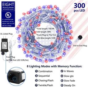 img 3 attached to Gogsic 300 LED 109Ft Christmas String Lights Outdoor Indoor Christmas Decoration Red Blue White Fairy String Light Plug-In 8 Memory Modes Waterproof Connectable For Patio Wedding Party Patriotic Decor