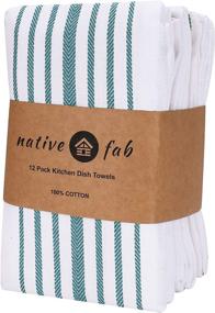 img 3 attached to 🏞️ Нативные кухонные полотенца Native Fab Scandia Stripe - 12 штук, хлопковая плотная и прочная ткань, 14x25 дюймов, зелено-белого цвета - идеально подходят для чайных полотенец, салфеток, уборки и ресторанов.