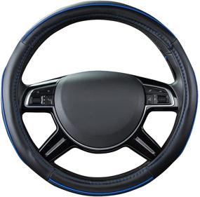 img 2 attached to 🚗 Car Pass Universal Fit Steering Wheel Cover: Black and Blue with Colour Piping - Ideal for Suvs, Vans, Trucks, Sedans, and Cars