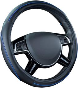img 4 attached to 🚗 Car Pass Universal Fit Steering Wheel Cover: Black and Blue with Colour Piping - Ideal for Suvs, Vans, Trucks, Sedans, and Cars