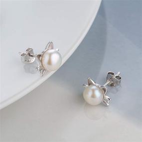 img 3 attached to 😻 Adorable WRISTCHIE 925 Sterling Silver Kitty Cat and Pearl Stud Earrings