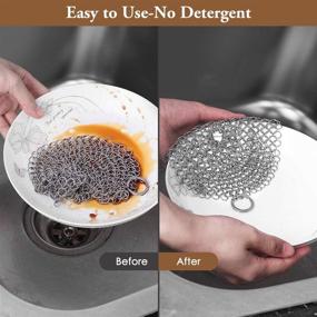 img 1 attached to 🧽 Amagabeli 7x7 316 Stainless Steel Cast Iron Cleaner - Chainmail Scrubber for Cast Iron Pan Skillet Cleaner - Dishes & Cast Iron Pot Seasoning Protection - Cookware Accessories