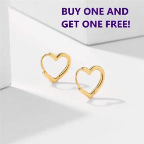 img 3 attached to 💛 Set of 2 Pairs of 14K Real Gold Plated Heart Hoop Earrings (15mm/12mm) in Chunky Gold, Women/Girls Heart Cuff Earrings, Trendy Gold Huggie Heart Ear Jewelry, Small Heart Hoop Earring Gift