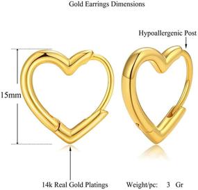 img 2 attached to 💛 Set of 2 Pairs of 14K Real Gold Plated Heart Hoop Earrings (15mm/12mm) in Chunky Gold, Women/Girls Heart Cuff Earrings, Trendy Gold Huggie Heart Ear Jewelry, Small Heart Hoop Earring Gift