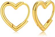 💛 set of 2 pairs of 14k real gold plated heart hoop earrings (15mm/12mm) in chunky gold, women/girls heart cuff earrings, trendy gold huggie heart ear jewelry, small heart hoop earring gift logo