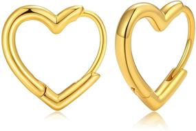 img 4 attached to 💛 Set of 2 Pairs of 14K Real Gold Plated Heart Hoop Earrings (15mm/12mm) in Chunky Gold, Women/Girls Heart Cuff Earrings, Trendy Gold Huggie Heart Ear Jewelry, Small Heart Hoop Earring Gift