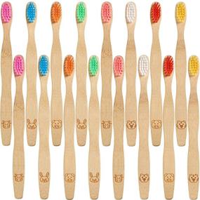 img 4 attached to 🐼 Set of 16 Eco-Friendly Kids Bamboo Toothbrushes - Soft Bristles, Natural Wooden Handles, Colorful Bristles, Ergonomic Animal Designs