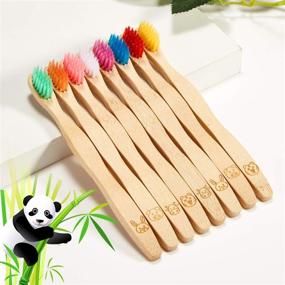 img 1 attached to 🐼 Set of 16 Eco-Friendly Kids Bamboo Toothbrushes - Soft Bristles, Natural Wooden Handles, Colorful Bristles, Ergonomic Animal Designs