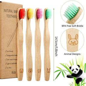 img 3 attached to 🐼 Set of 16 Eco-Friendly Kids Bamboo Toothbrushes - Soft Bristles, Natural Wooden Handles, Colorful Bristles, Ergonomic Animal Designs