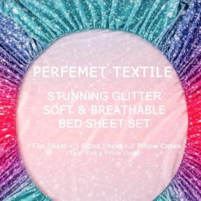 img 2 attached to PERFEMET Glitter Themed Beautiful Fitted Sheet Set: 3D Colorful Teal Pink Galaxy Flat Sheet Set for Girls - Twin Size Soft & Breathable Bedroom Decor (Twin, Blue Pink)