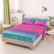 perfemet glitter themed beautiful fitted sheet set: 3d colorful teal pink galaxy flat sheet set for girls - twin size soft & breathable bedroom decor (twin, blue pink) logo