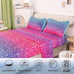 img 3 attached to PERFEMET Glitter Themed Beautiful Fitted Sheet Set: 3D Colorful Teal Pink Galaxy Flat Sheet Set for Girls - Twin Size Soft & Breathable Bedroom Decor (Twin, Blue Pink)