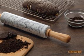 img 2 attached to 🍳 18-Inch Marble Rolling Pin by CHEFMADE with Wooden Handles and Cradle, Non-Stick Surface (Gray and White)