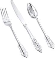 🍽️ i00000 90-piece silver plastic silverware set | heavy duty disposable utensils | includes 30 forks, 30 spoons, and 30 knives | silver plastic cutlery logo