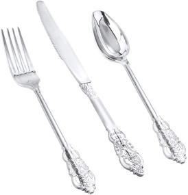 img 4 attached to 🍽️ I00000 90-Piece Silver Plastic Silverware Set | Heavy Duty Disposable Utensils | Includes 30 Forks, 30 Spoons, and 30 Knives | Silver Plastic Cutlery