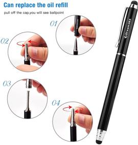 img 1 attached to 🖊️ 3-in-1 Stylus Pen for Touch Screens - Capacitive Stylus for Smartphones & Tablets (5.7 inch Length) - Includes 2 Refills + 8 Rubber Tips - Black & Silver