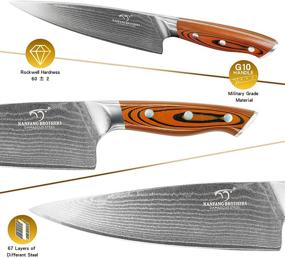 img 2 attached to 🔪 Premium Damascus Knife Set with Ergonomic Handle - 9-Piece Kitchen Knife Set with Block, Sharpener and Shears - Non-slip G10 Handle - Red Wood Block