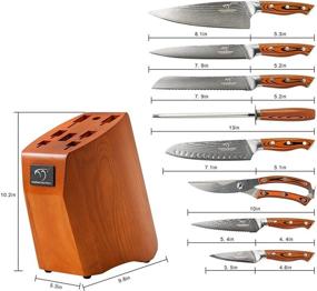 img 3 attached to 🔪 Premium Damascus Knife Set with Ergonomic Handle - 9-Piece Kitchen Knife Set with Block, Sharpener and Shears - Non-slip G10 Handle - Red Wood Block