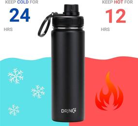 img 1 attached to 🚰 DRINCO Stainless Steel Wide Mouth Water Bottle Spout Lid - Vacuum Insulated Double Wall, Leak Proof, Keeps Drinks Cold or Hot - 22 oz (Black, 22oz)