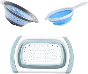 img 1 attached to 🍲 Silicone Kitchen Collapsible Colander Set - Square 6-Quart Over-The-Sink Collander, Round 4qt Veggies/Fruit Basket Strainers and Colanders, Pasta Strainer With Handle 2qt - 3-Pack