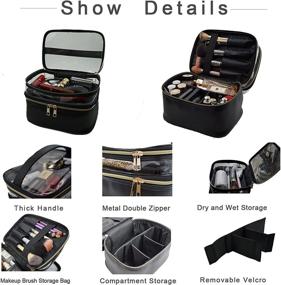 img 1 attached to 👜 3-Piece Makeup Bags Set: Double Layer Cosmetic Bag with Adjustable Dividers, Large Leopard Print Travel Makeup Organizer. Includes Silk Scarf. Ideal Women's Cosmetic Tools, Brushes, and Accessories Storage, in Black.