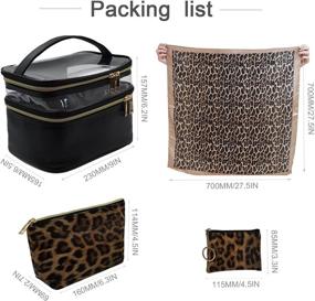 img 2 attached to 👜 3-Piece Makeup Bags Set: Double Layer Cosmetic Bag with Adjustable Dividers, Large Leopard Print Travel Makeup Organizer. Includes Silk Scarf. Ideal Women's Cosmetic Tools, Brushes, and Accessories Storage, in Black.