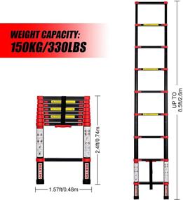 img 3 attached to 🌈 BEETRO 8.5ft Aluminum Telescoping Ladder: Multipurpose, 330 LB Capacity, Red