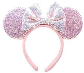 img 3 attached to 🎀 Magical Unisex Minnie Mouse Ears Headbands with Bow, Snowflake, and Sequins – Perfect for Disney Frozen Anna Aisha Princess Costume Cosplay Decoration, Glitter Christmas Party for Girls, Women, and Adults! FG1 (Soft Flannel Pink)