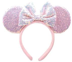 img 1 attached to 🎀 Magical Unisex Minnie Mouse Ears Headbands with Bow, Snowflake, and Sequins – Perfect for Disney Frozen Anna Aisha Princess Costume Cosplay Decoration, Glitter Christmas Party for Girls, Women, and Adults! FG1 (Soft Flannel Pink)