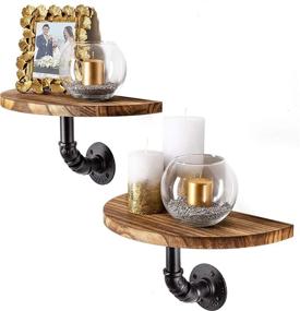 img 4 attached to Industrial Pipe Floating Shelves Set of 2 by Clarke's Decor 🛠️ - Wall Mounted Rustic Wood Display Shelf for Bedroom, Living Room, Bathroom