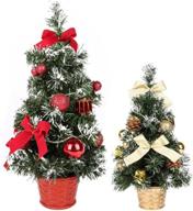 🎄 pack of 2 artificial mini tabletop christmas trees - red and gold pine tree décor in flowerpot base - height: 11.8 inches/30cm - red and gold: 7.87 inches/20cm logo