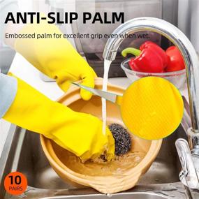 img 1 attached to 🧤 Vgo 10-Pairs Extra Thick Yellow Rubber Dishwashing Gloves with Long Sleeves for Household, Kitchen Cleaning, Working, Painting, Gardening, Pet Care (Size M, HH4601)