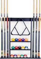 🎱 6 pool billiard cue rack + ball set wall holder - 100% wood, choose mahogany, dark oak, or black finish logo