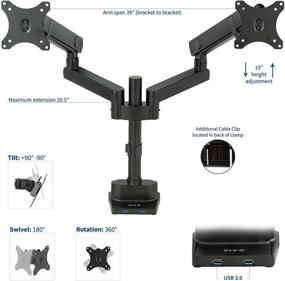 img 2 attached to VIVO Premium Aluminum Dual Monitor Desk Mount Stand with Lift Engine Arm, Pole Extension, USB Ports - Fits 32 inch Screens - STAND-V102BDU