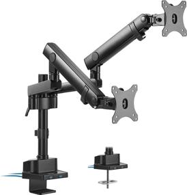 img 4 attached to VIVO Premium Aluminum Dual Monitor Desk Mount Stand with Lift Engine Arm, Pole Extension, USB Ports - Fits 32 inch Screens - STAND-V102BDU