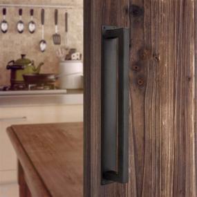 img 4 attached to Homode 12-Inch Rustic Heavy Duty Barn Door Handle - Matte Black Square Pull with Flush Long Base for Sliding Barn Doors, Gates, Sheds, Garages